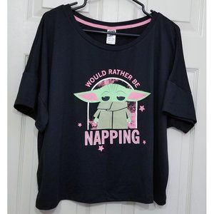 Mandalorian Grogu Napping Black Pink Sleep Lounge Crop Top Pajamas Star Wars